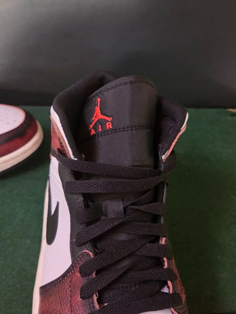 Air Jordan 1 Mid SE Red Black Crackle Leather Sneakers